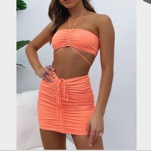 White fox orange matching skirt set